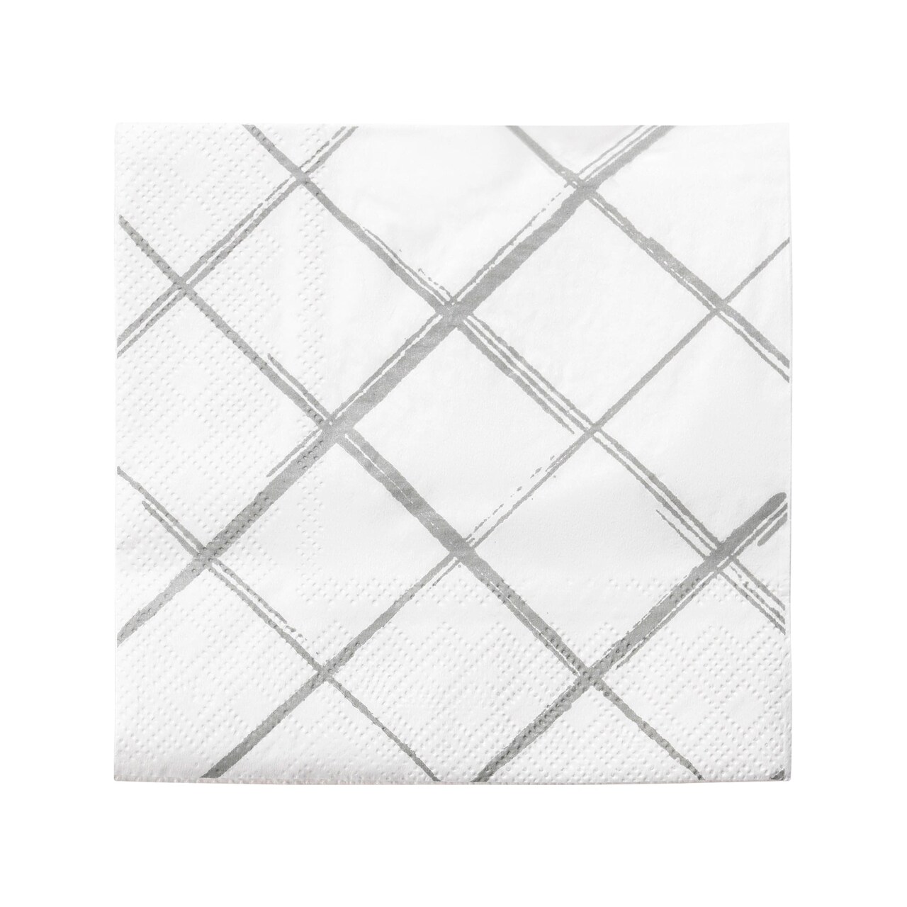 Durable White with Silver Diamond Paper Beverage/Cocktail Napkins (600 Napkins)
